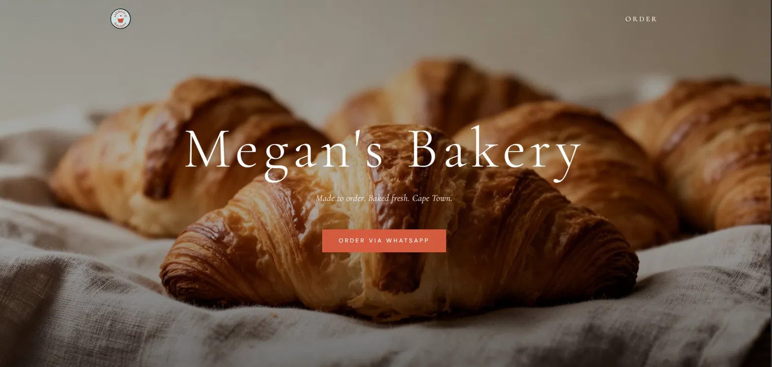 Megan's Bakery website screenshot